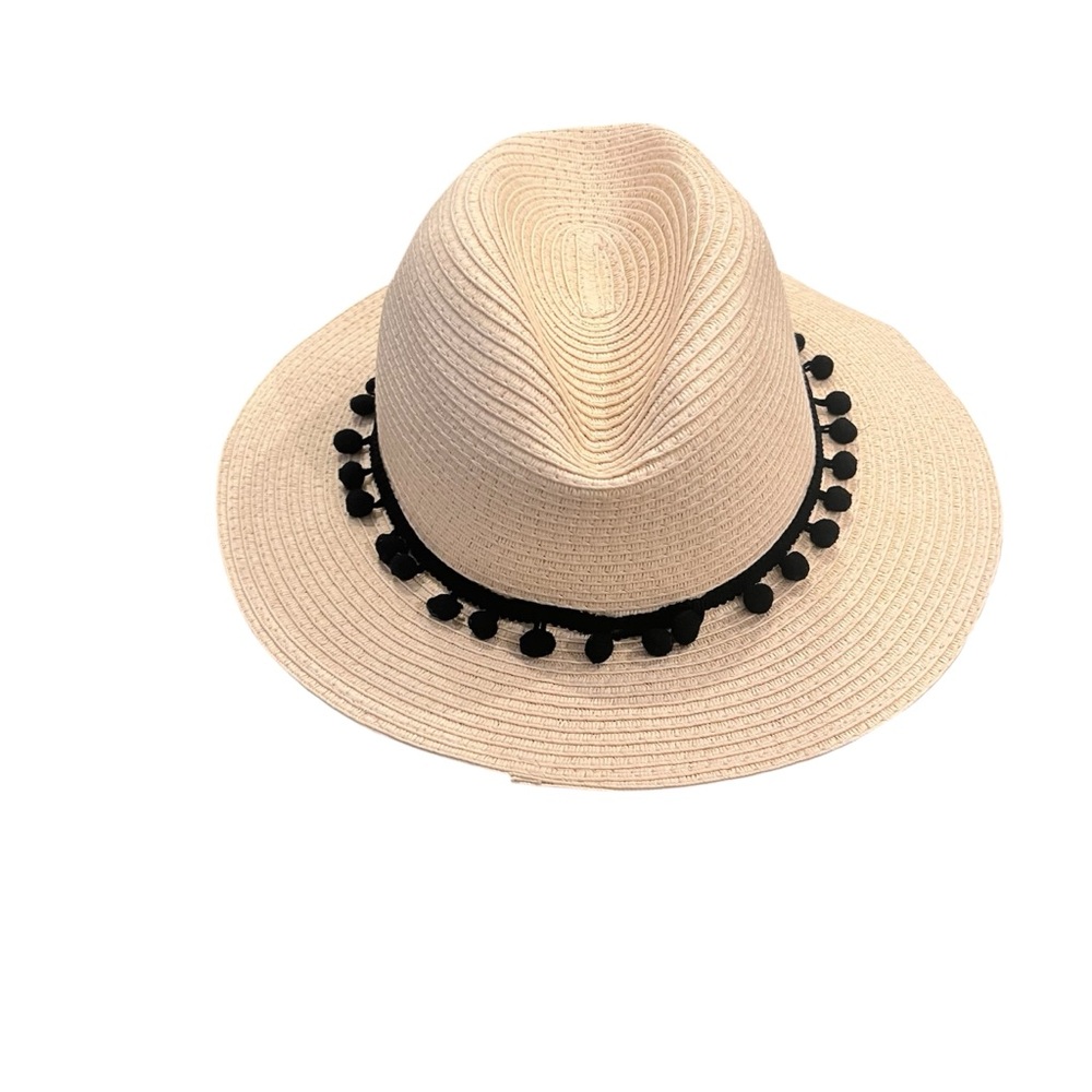NWT Sole Society Straw Sun Hat with Black Pom-Poms